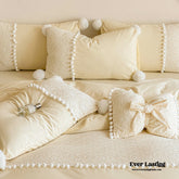 French Sweet Lace Plush Ball Bedding Set - Yellow